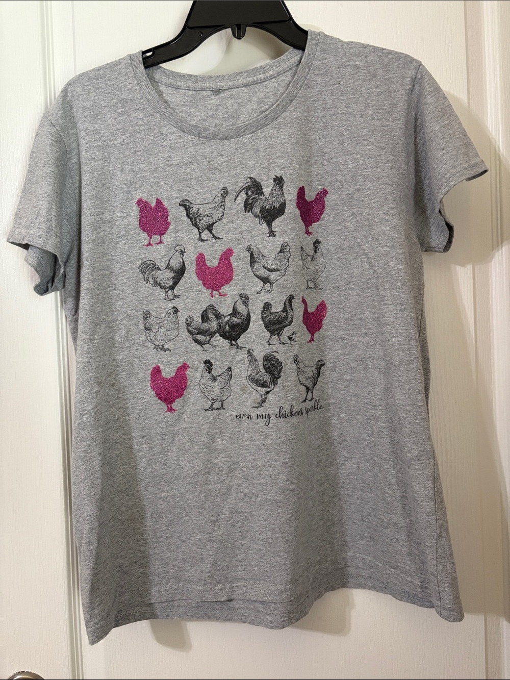 Chicken graphic vintage grey Tee with Pink & Black Graphic